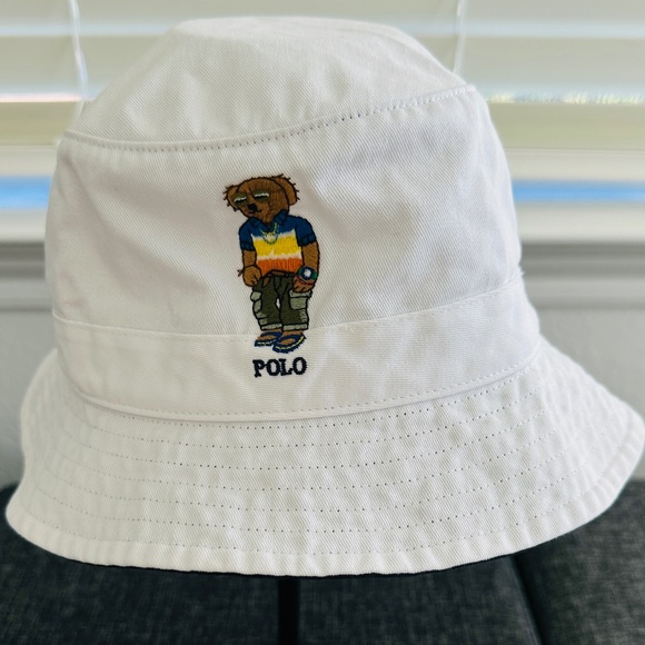 (NEW)Polo Ralph Lauren _ Polo Bear Cotton Chino Bucket Hat_White L /LX